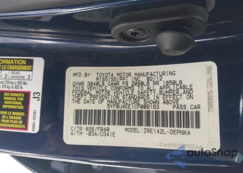 2012 Toyota Corolla Le из США, поврежденный, VIN 5YFBU4EE1CP009163